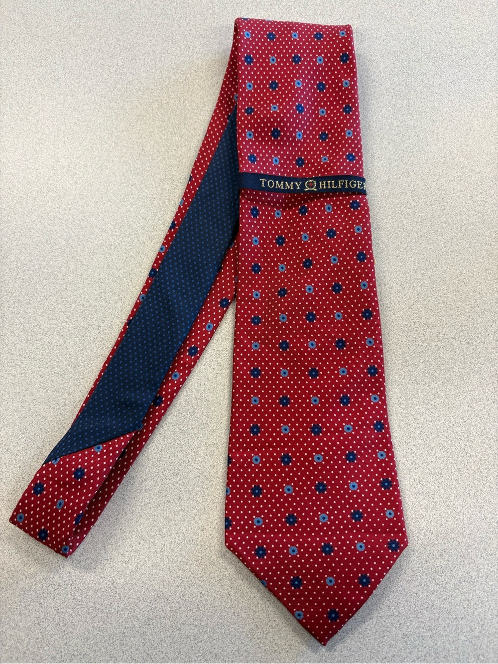 Tommy Hilfiger Red and Blue 100% Silk Tie